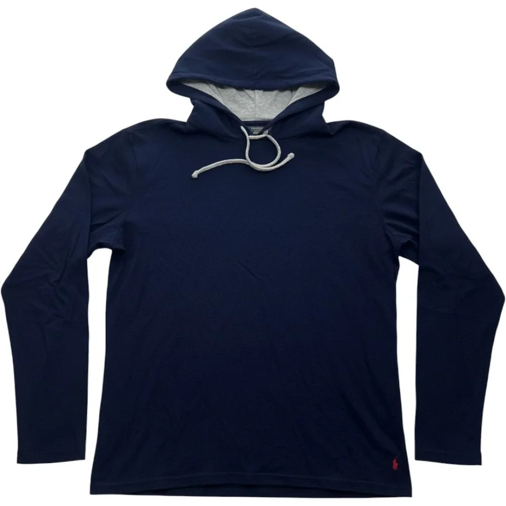 Polo Ralph Lauren Mens Navy Blue Cotton Modal Hooded Long Sleeve T-Shirt Large